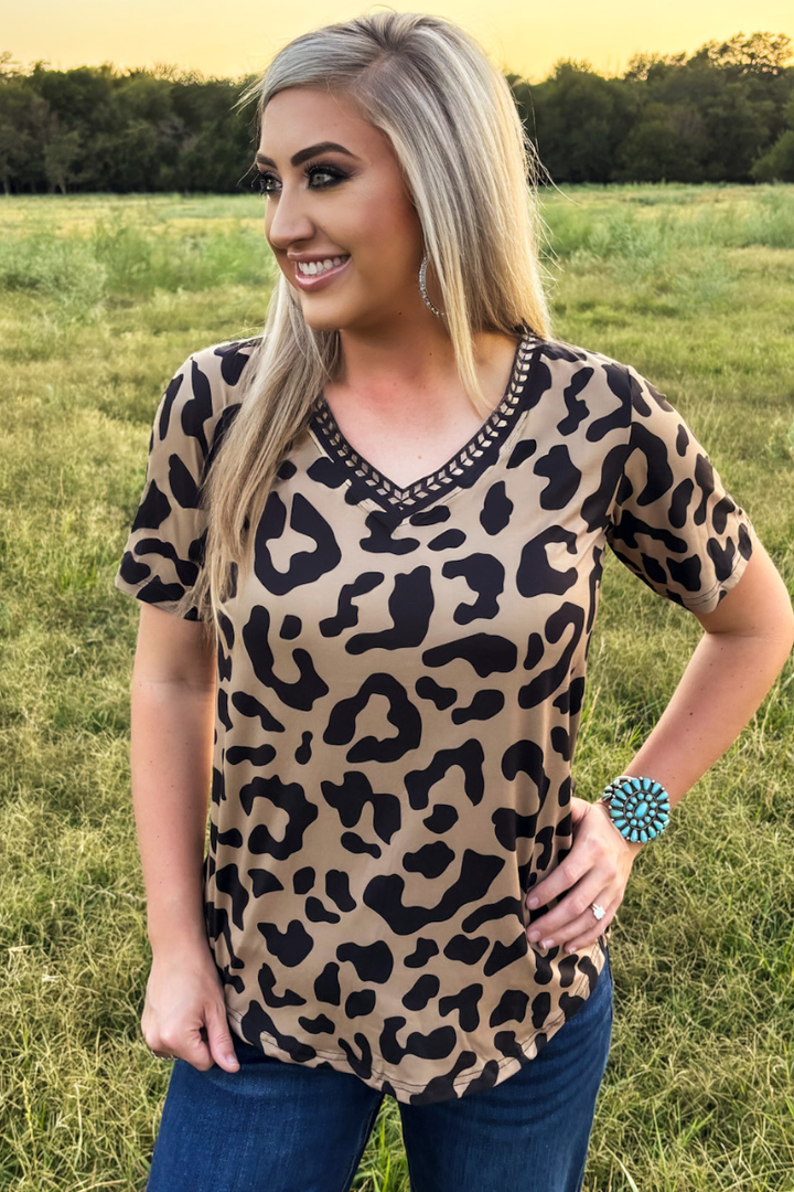 Buckstitch Leopard Top