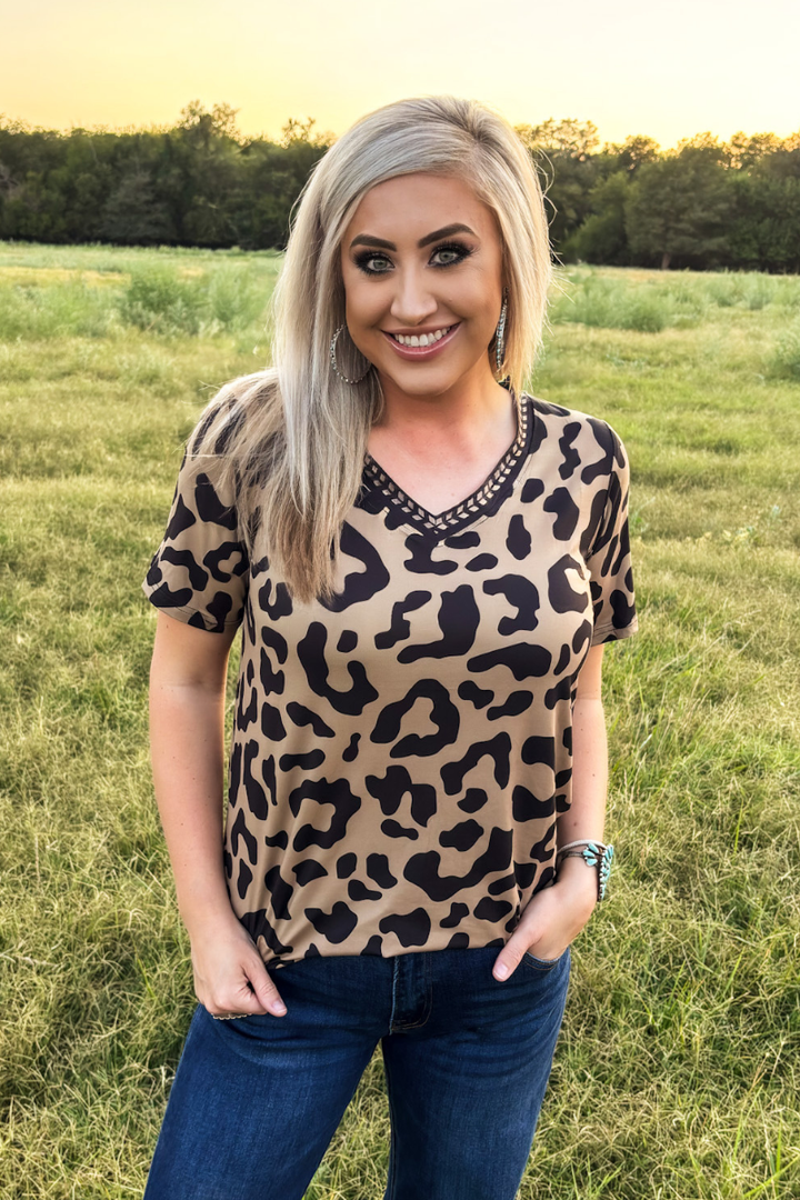 Buckstitch Leopard Top