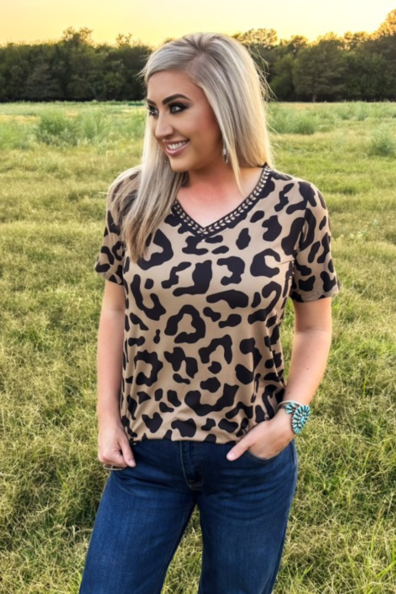 Buckstitch Leopard Top