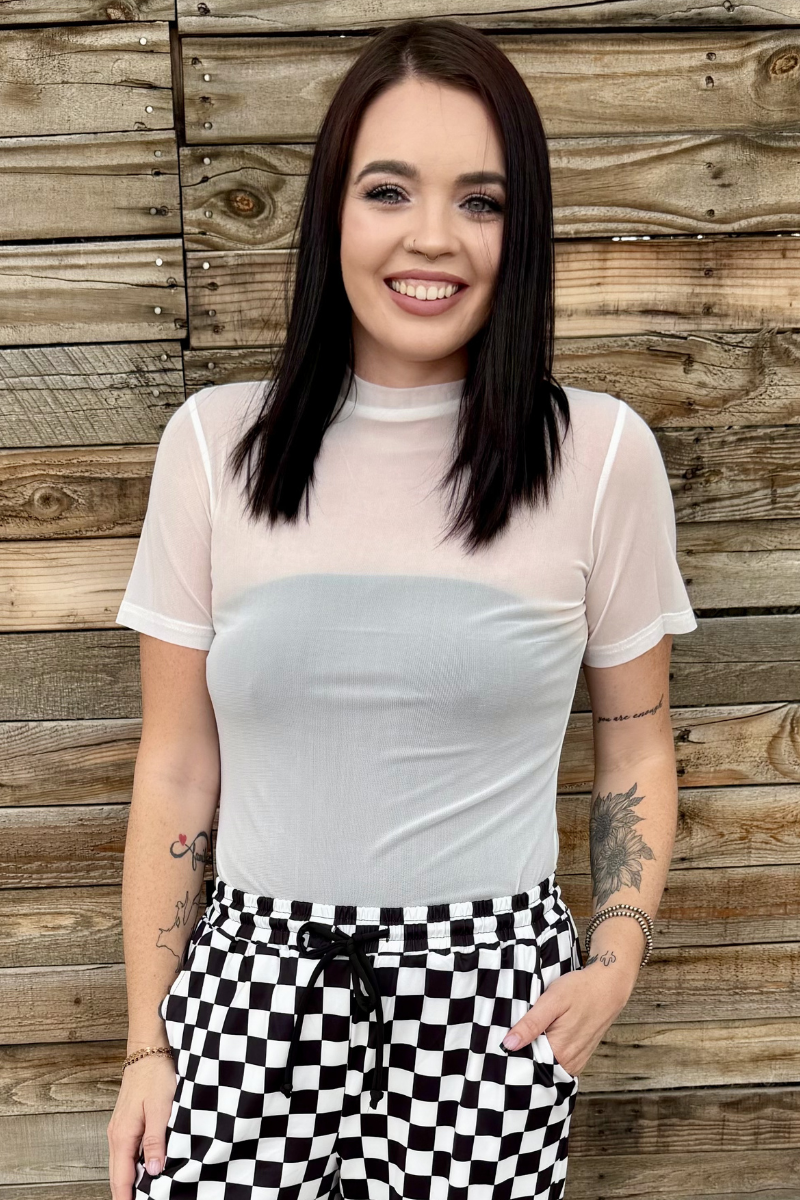 Meshed Out White Ivory Short Sleeve Top