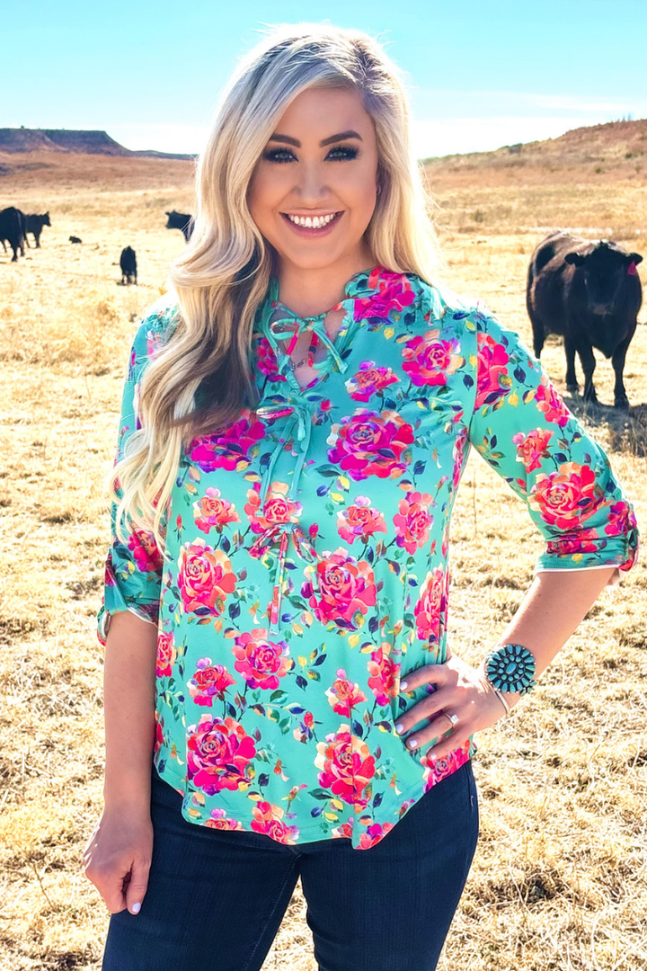 Turquoise Rosewater Bow Top