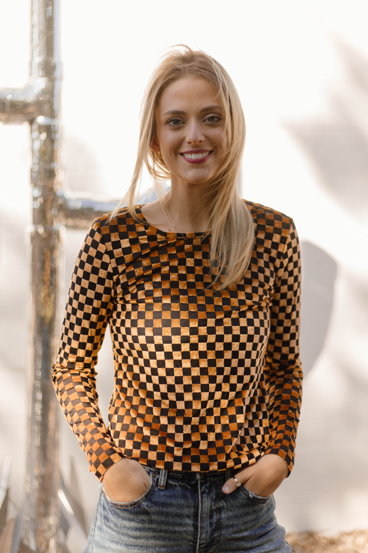 Pep Rally Velvet Mesh Gold/Black Crew Neck