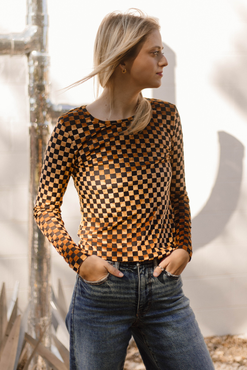 Pep Rally Velvet Mesh Gold/Black Crew Neck