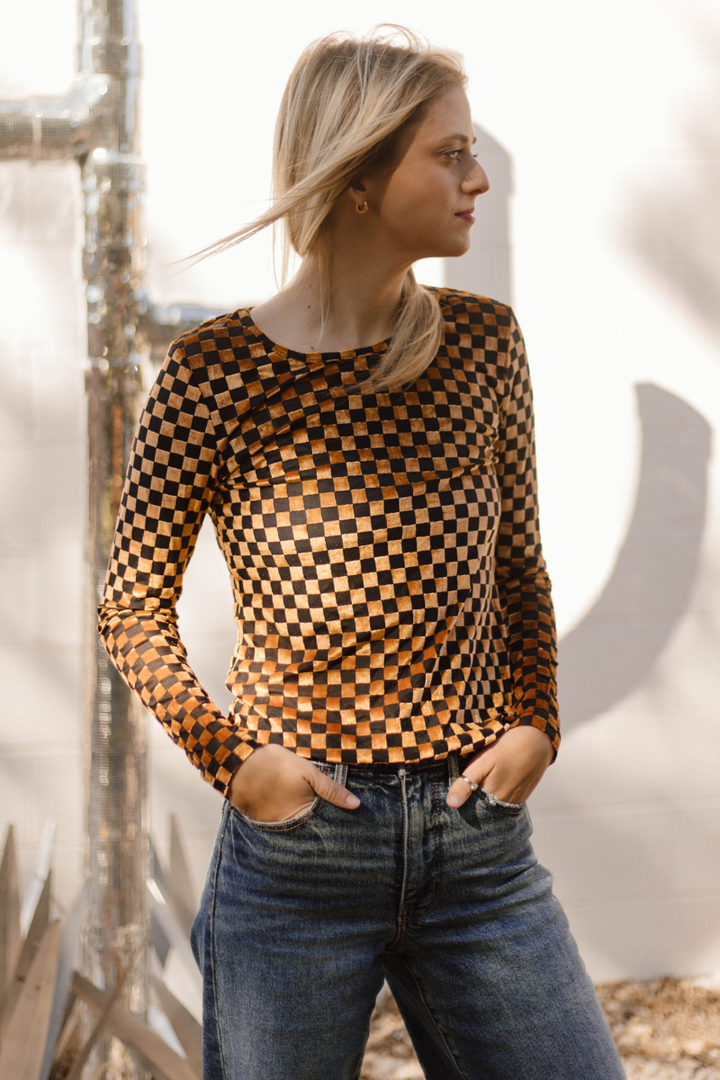 Pep Rally Velvet Mesh Gold/Black Crew Neck