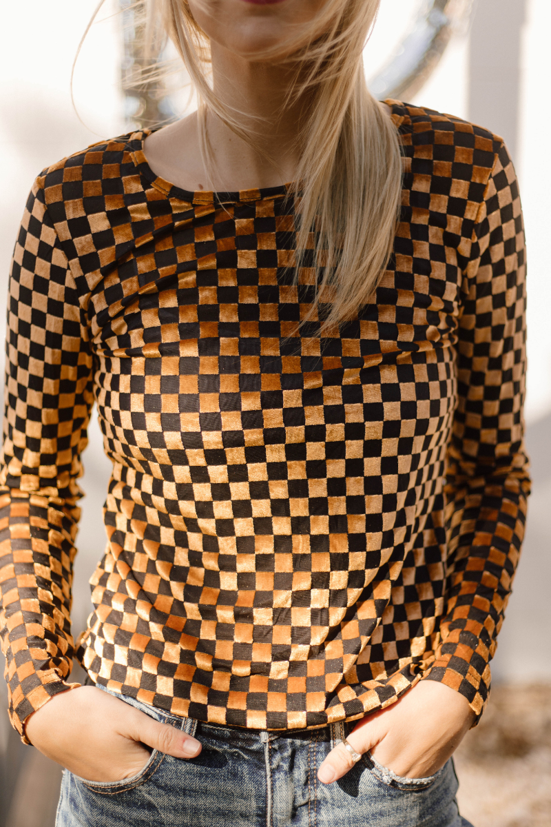 Pep Rally Velvet Mesh Gold/Black Crew Neck