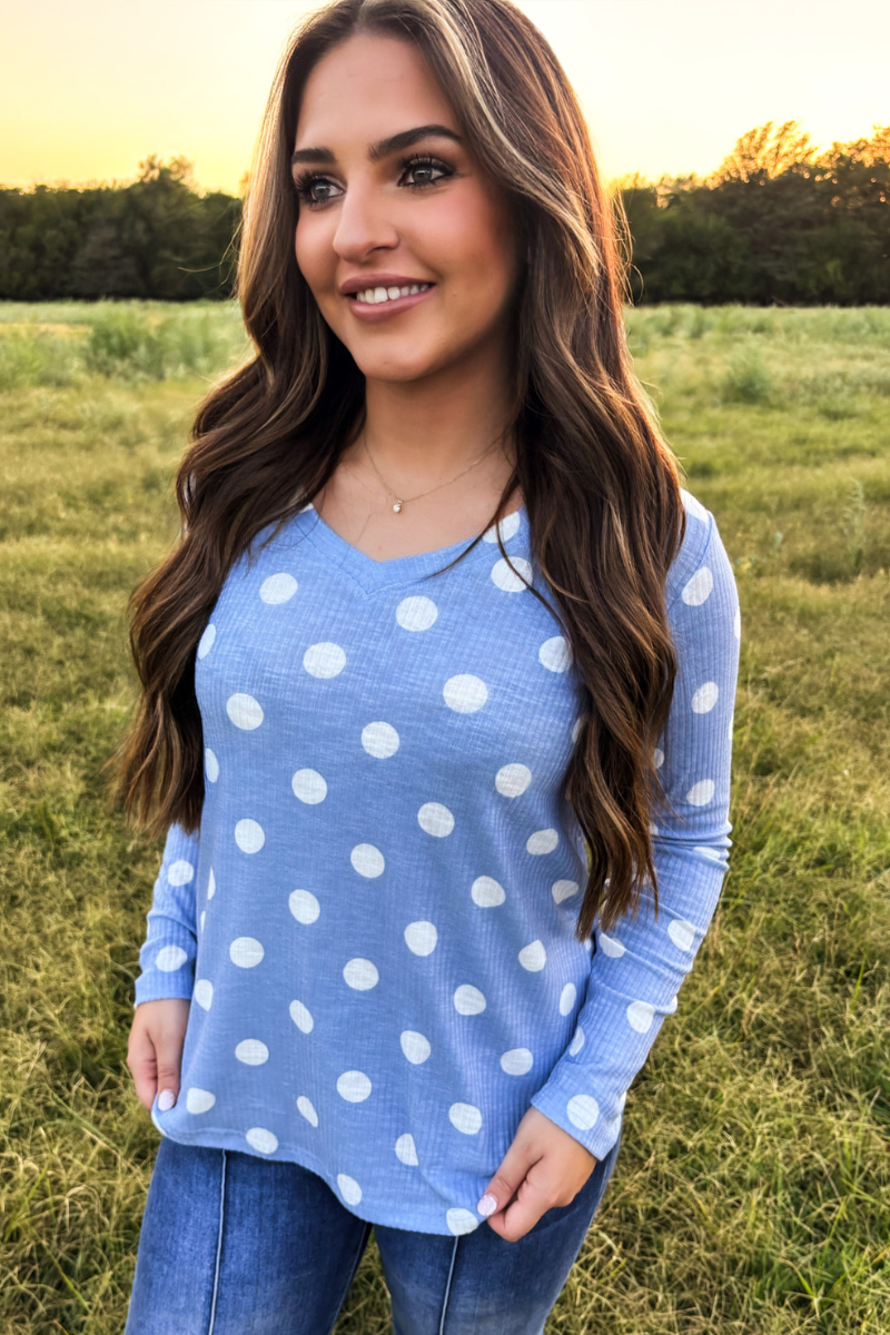 Prairie Polka Top - Denim Blue