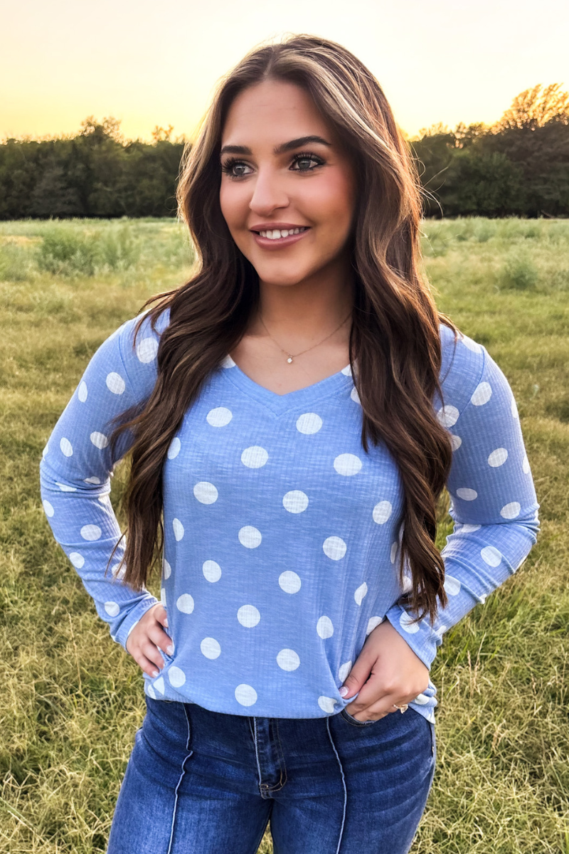 Prairie Polka Top - Denim Blue