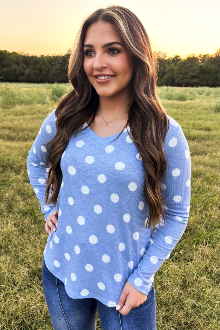 Prairie Polka Top - Denim Blue