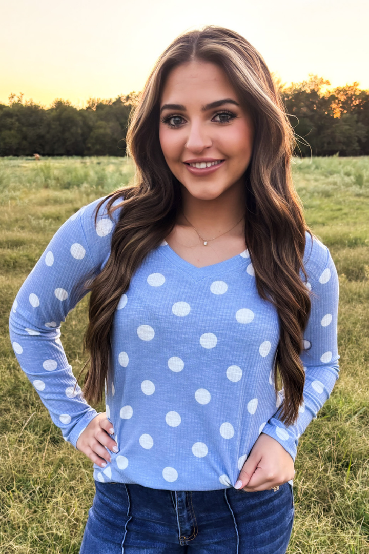 Prairie Polka Top - Denim Blue