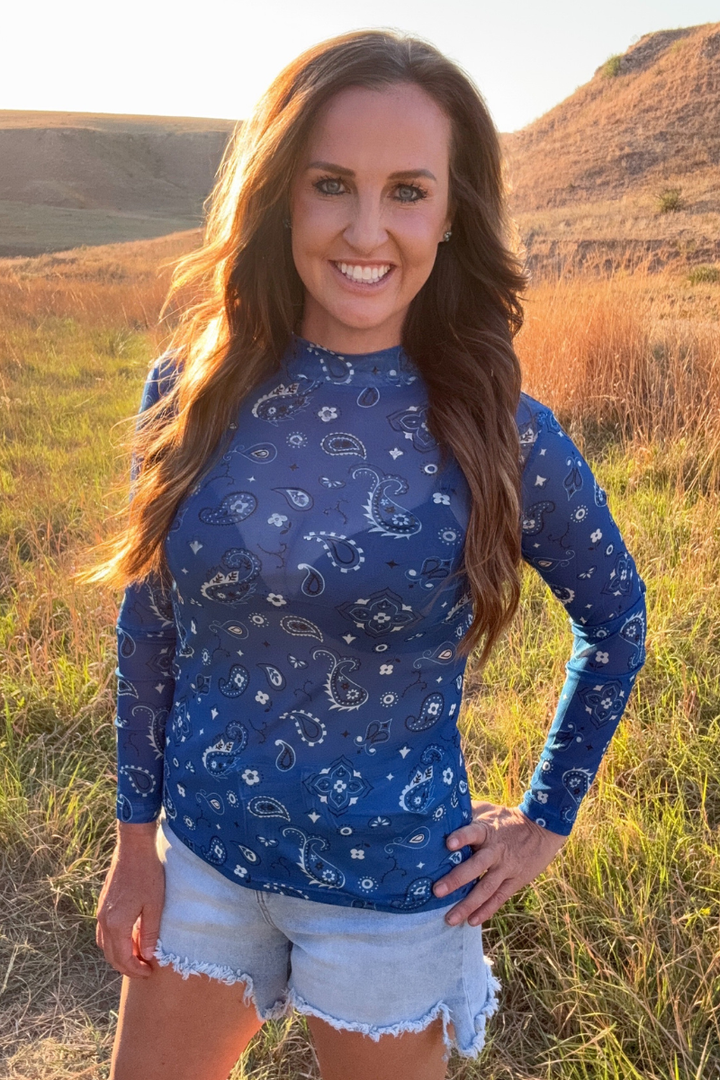 Bandana Babe Mesh Top Blue