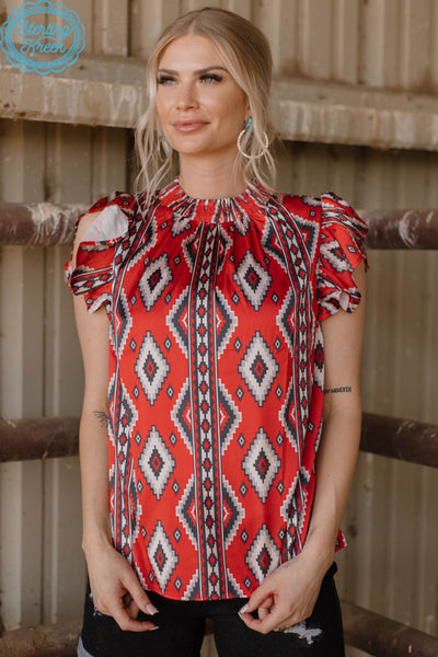 BABYDOLL TOP RED AZTEC