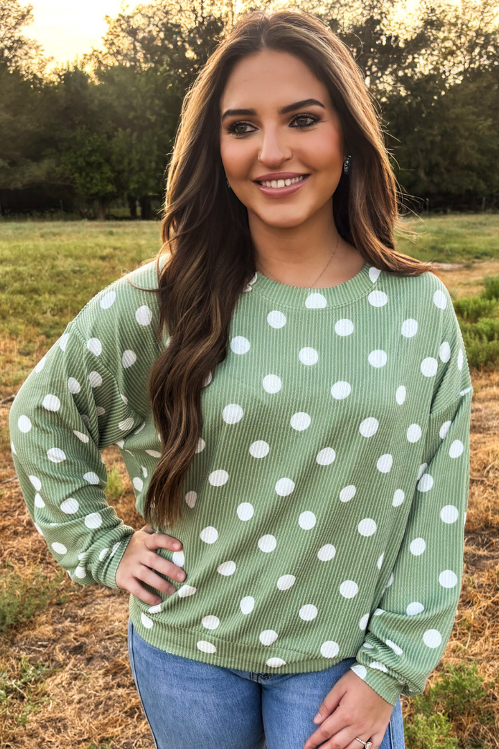 Dotty Darling Sweater Top - Sage Green
