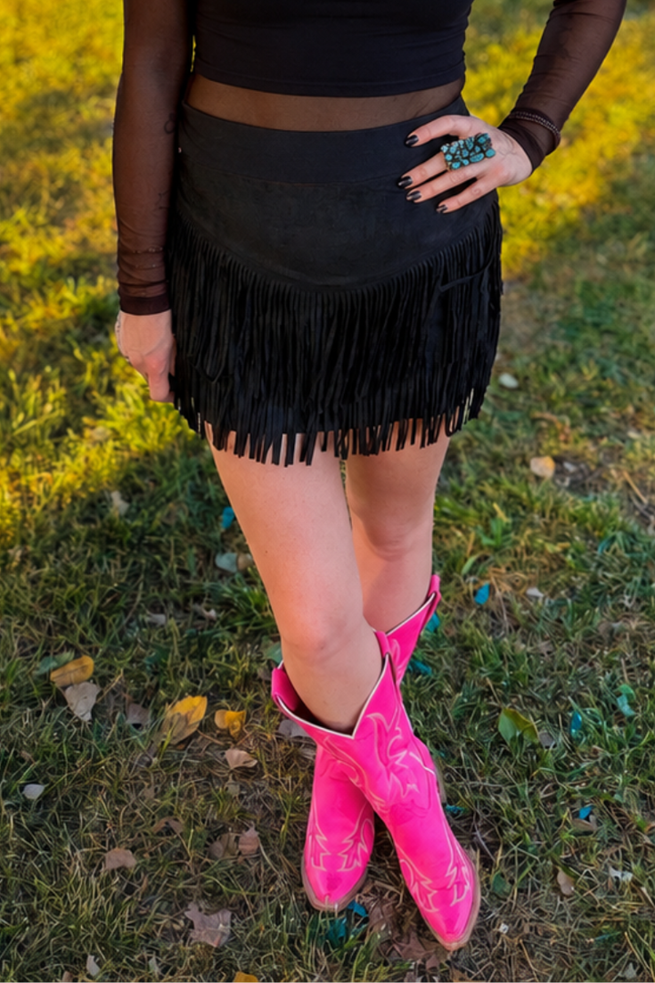 FORT WORTH FRINGE SKIRT BLACK
