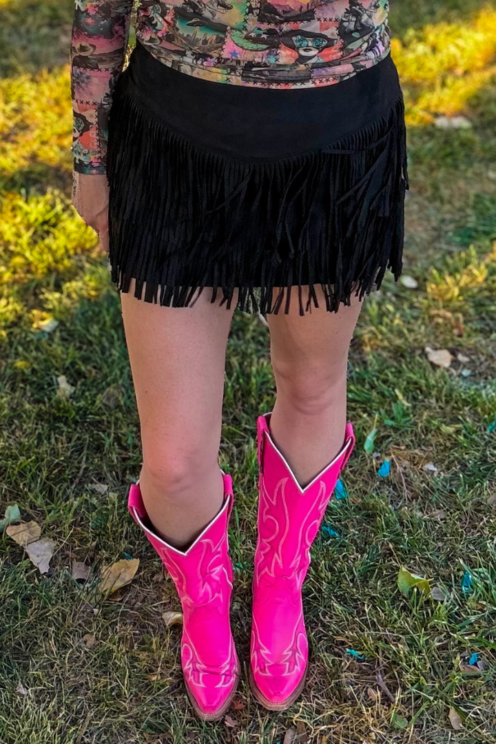 FORT WORTH FRINGE SKIRT BLACK