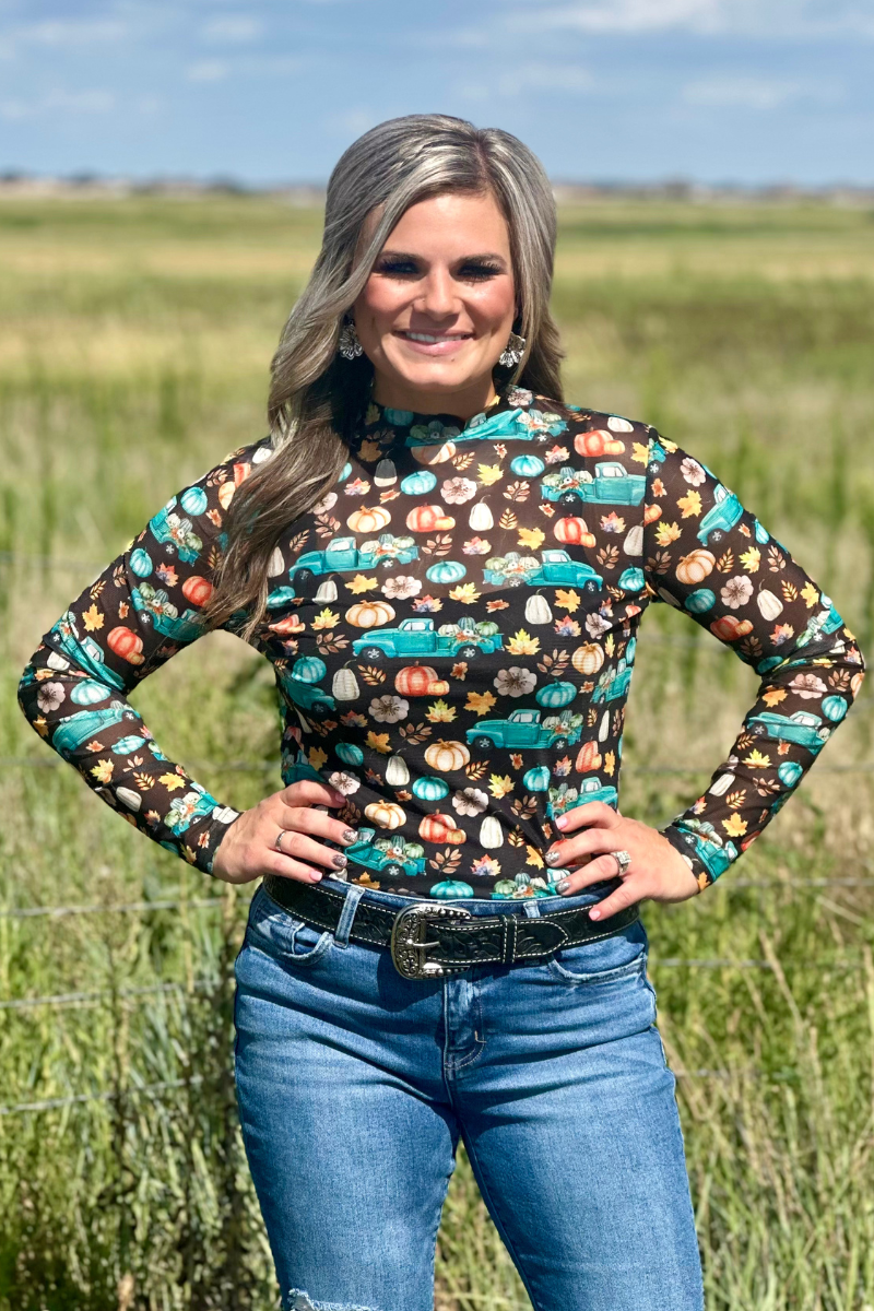 Take Me To The Pumpkin Patch Mesh Top