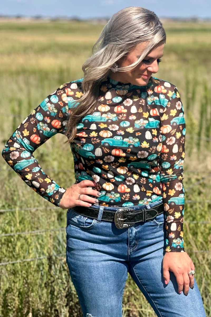 Take Me To The Pumpkin Patch Mesh Top