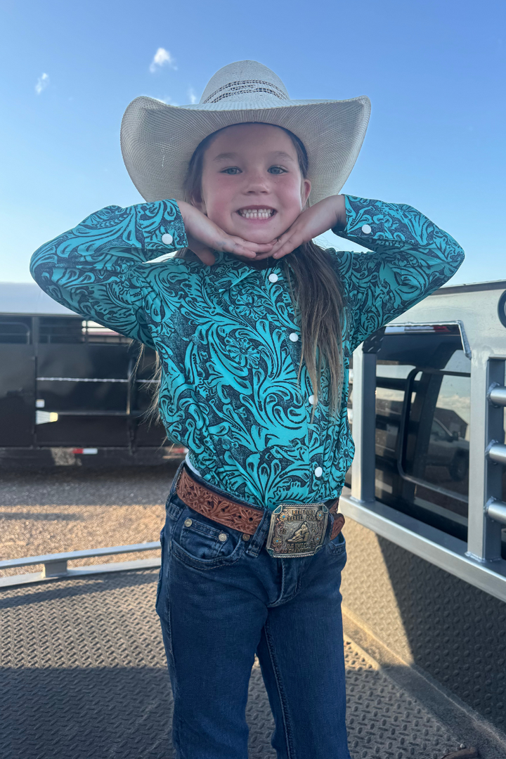 Tooled In Turquoise Button Up Kids