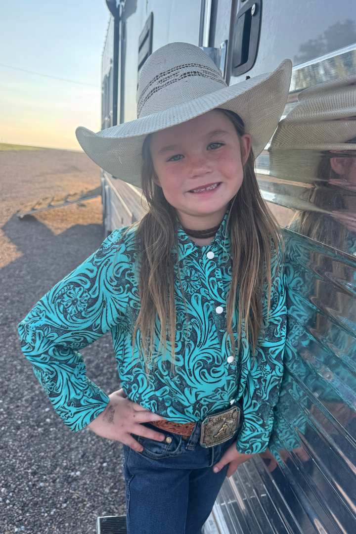 Tooled In Turquoise Button Up Kids