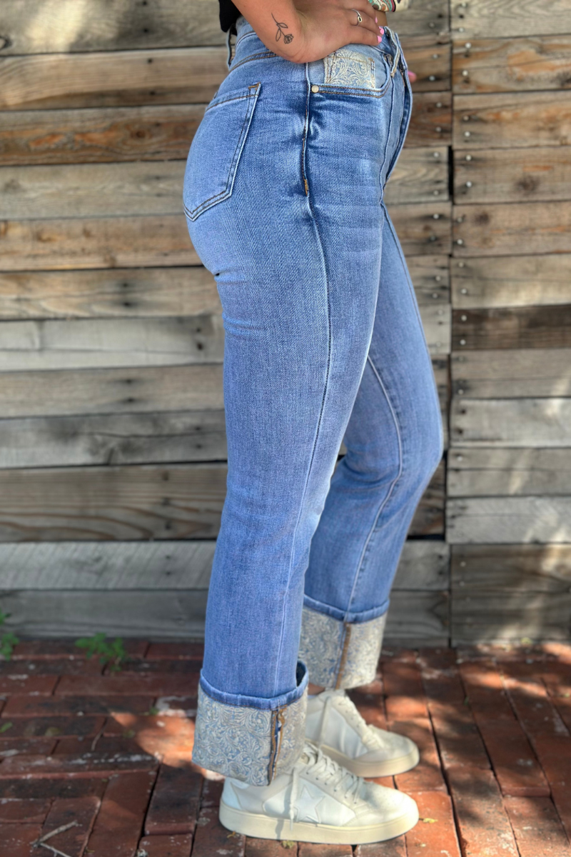 Kreek Embroidered Cuffed Jeans