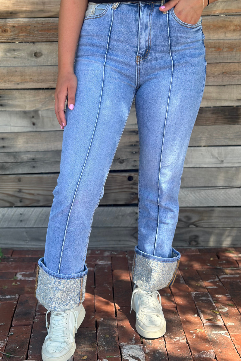 Kreek Embroidered Cuffed Jeans