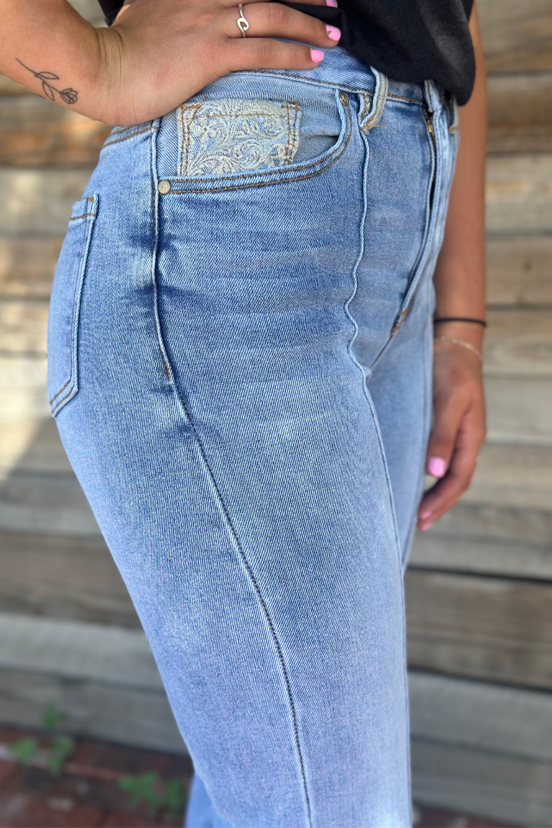 Kreek Embroidered Cuffed Jeans