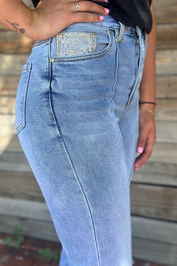 Kreek Embroidered Cuffed Jeans