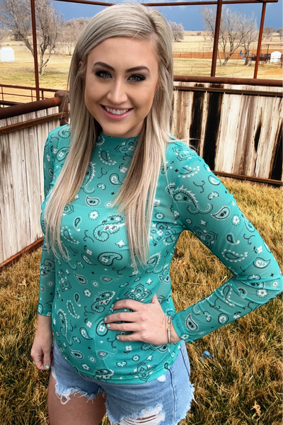 Bandana Babe Mesh Top Turquoise