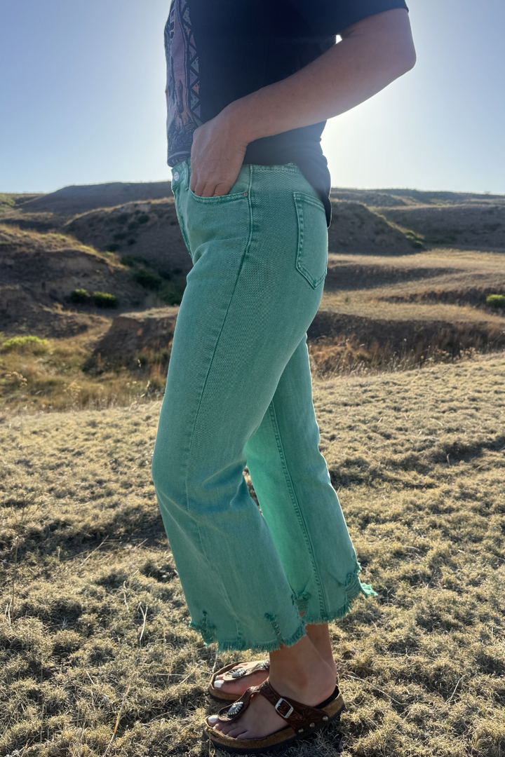 Outlaw Crop Jeans - Turquoise