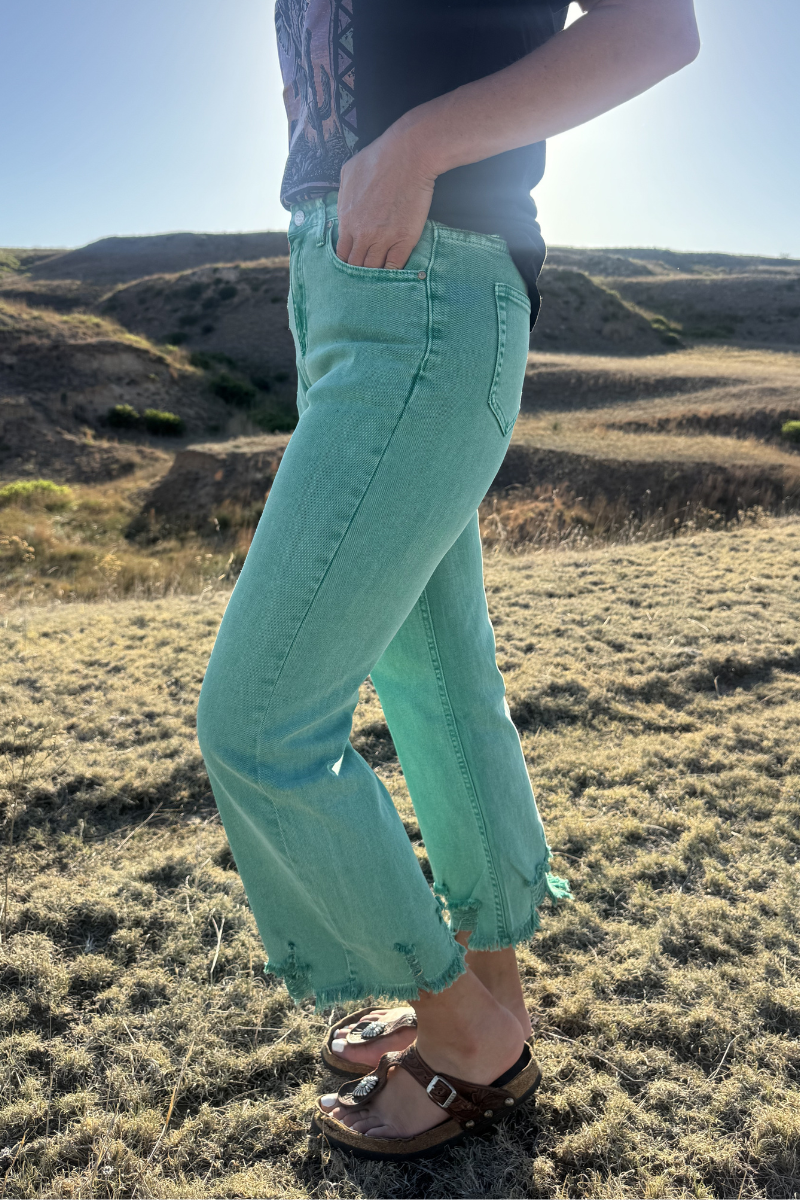 Outlaw Crop Jeans - Turquoise