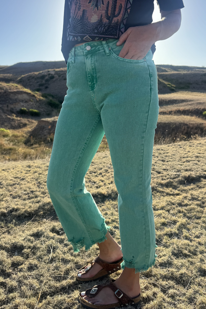 Outlaw Crop Jeans - Turquoise