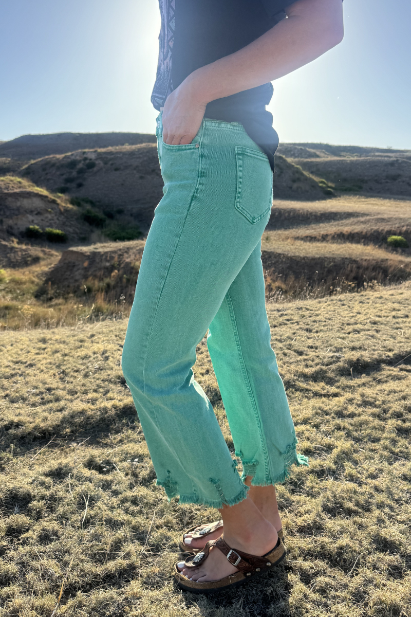 Outlaw Crop Jeans - Turquoise