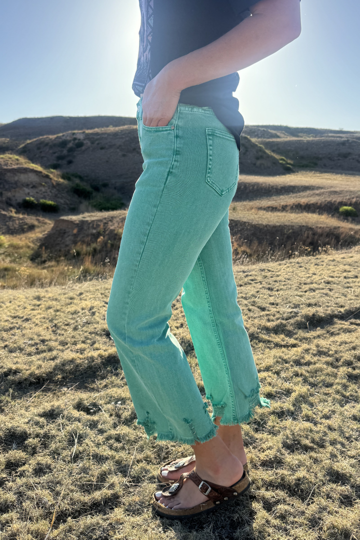 Outlaw Crop Jeans - Turquoise