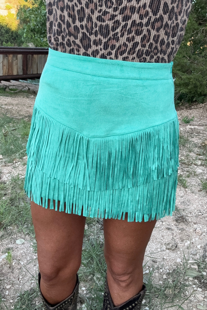FORT WORTH FRINGE SKIRT TURQUOISE