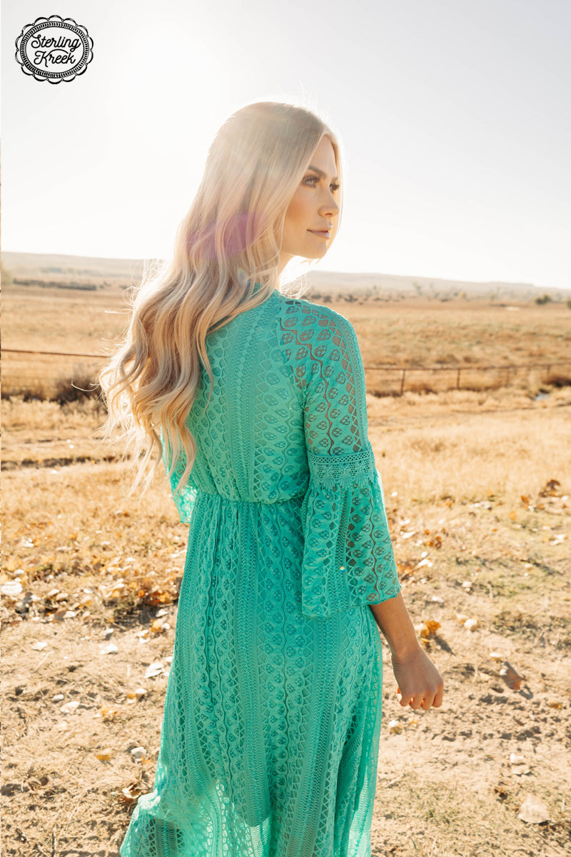 Victorian Lace Maxi Dress Turquoise
