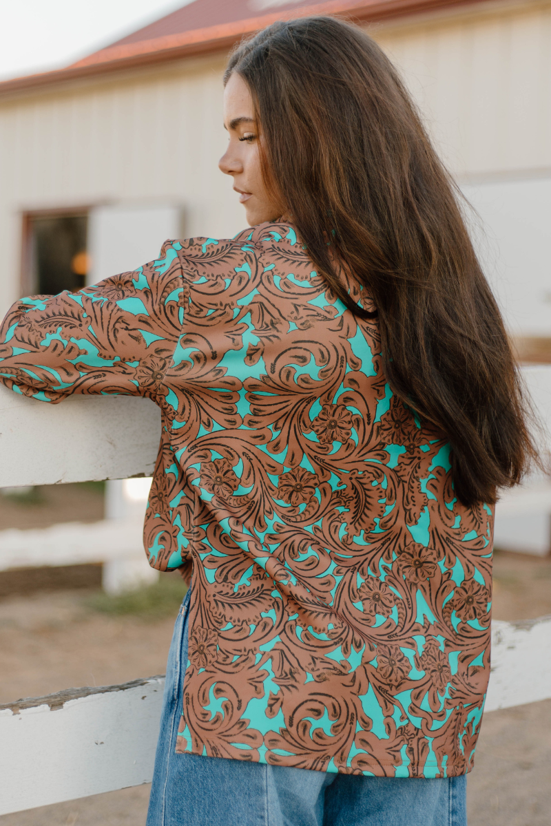 Turquoise Tooled mock neck