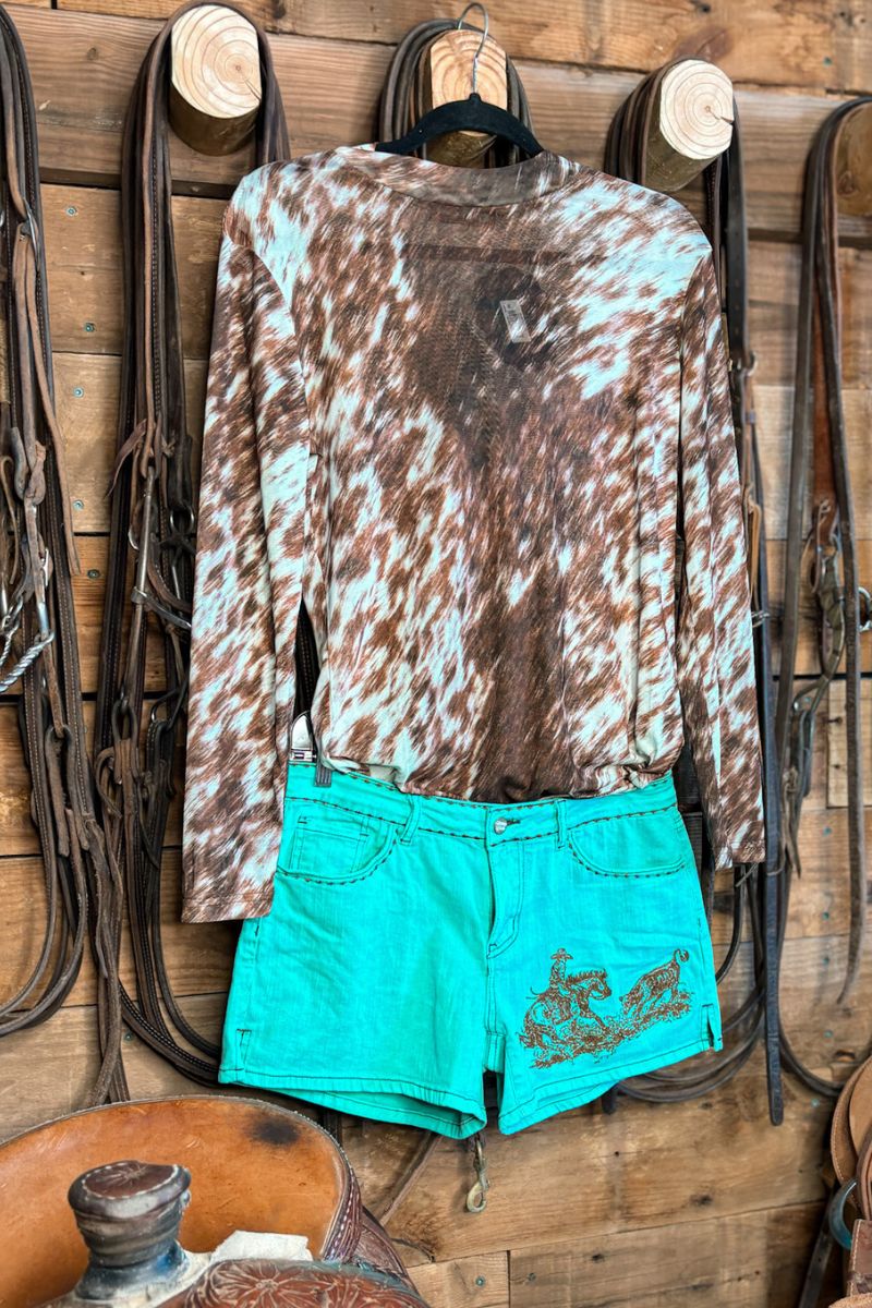 Turquoise Cowboy Cutter Shorts