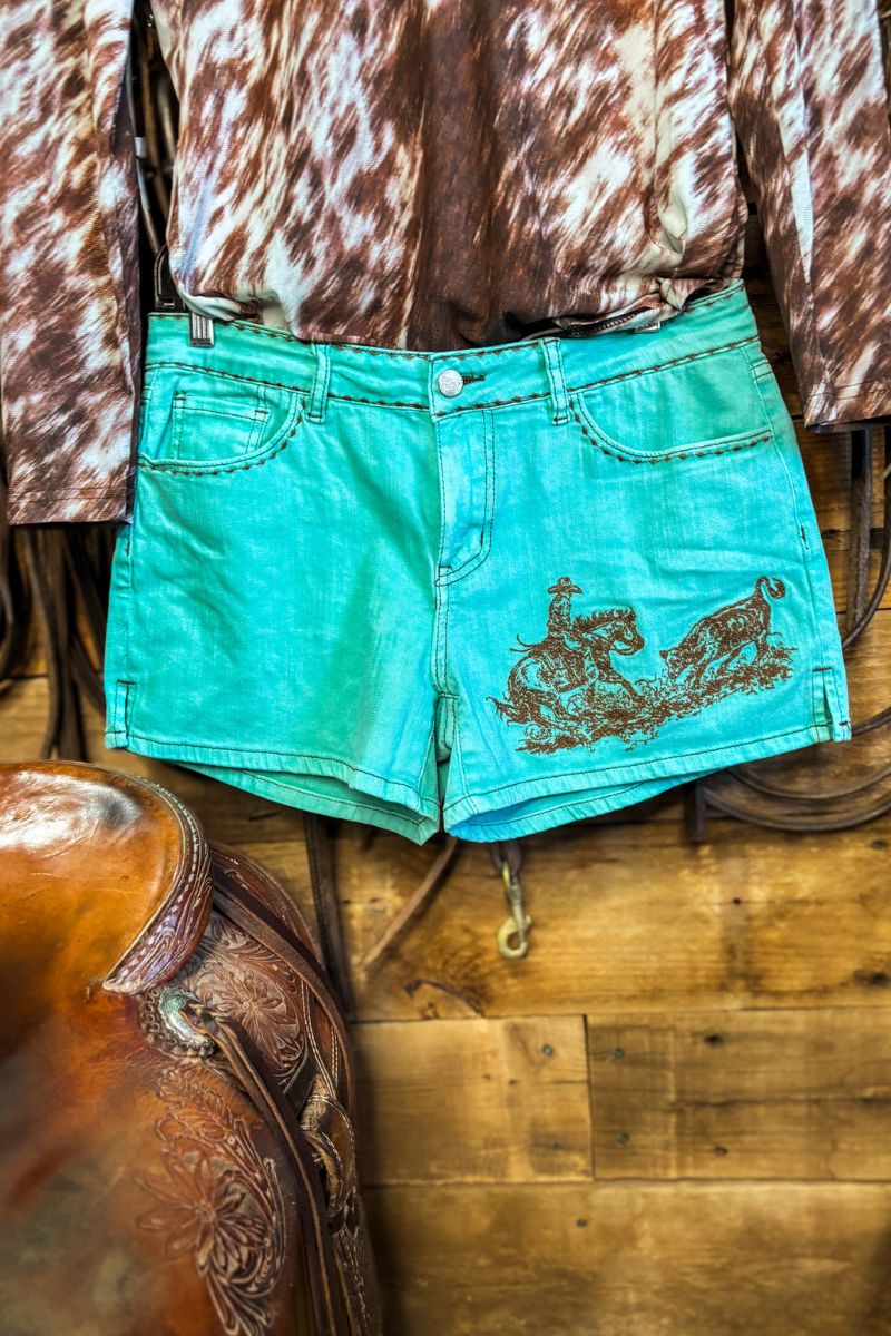 Turquoise Cowboy Cutter Shorts