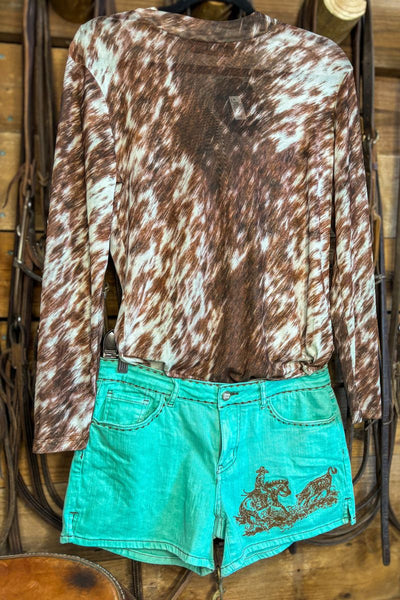 Turquoise Cowboy Cutter Shorts