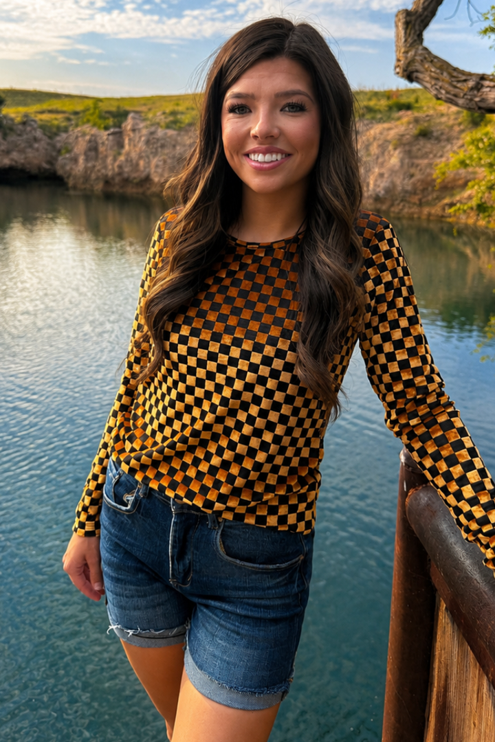 Pep Rally Velvet Mesh Gold/Black Crew Neck