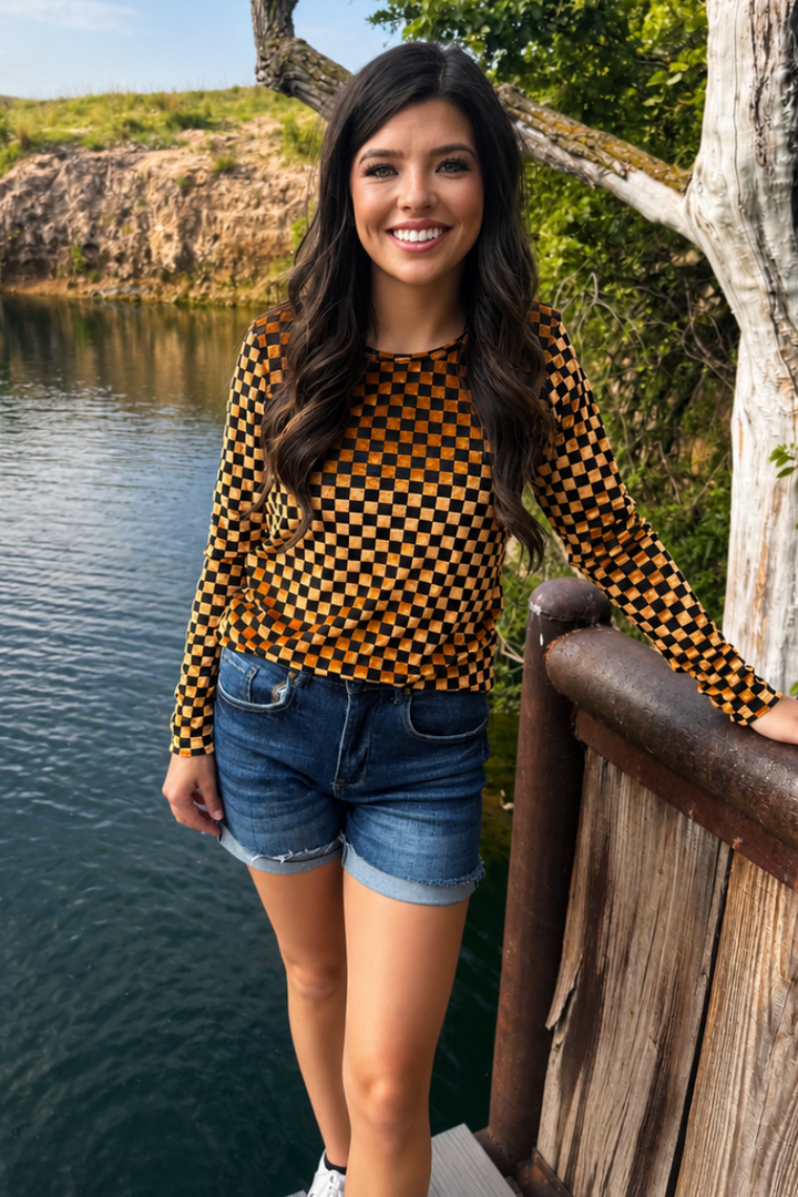 Pep Rally Velvet Mesh Gold/Black Crew Neck