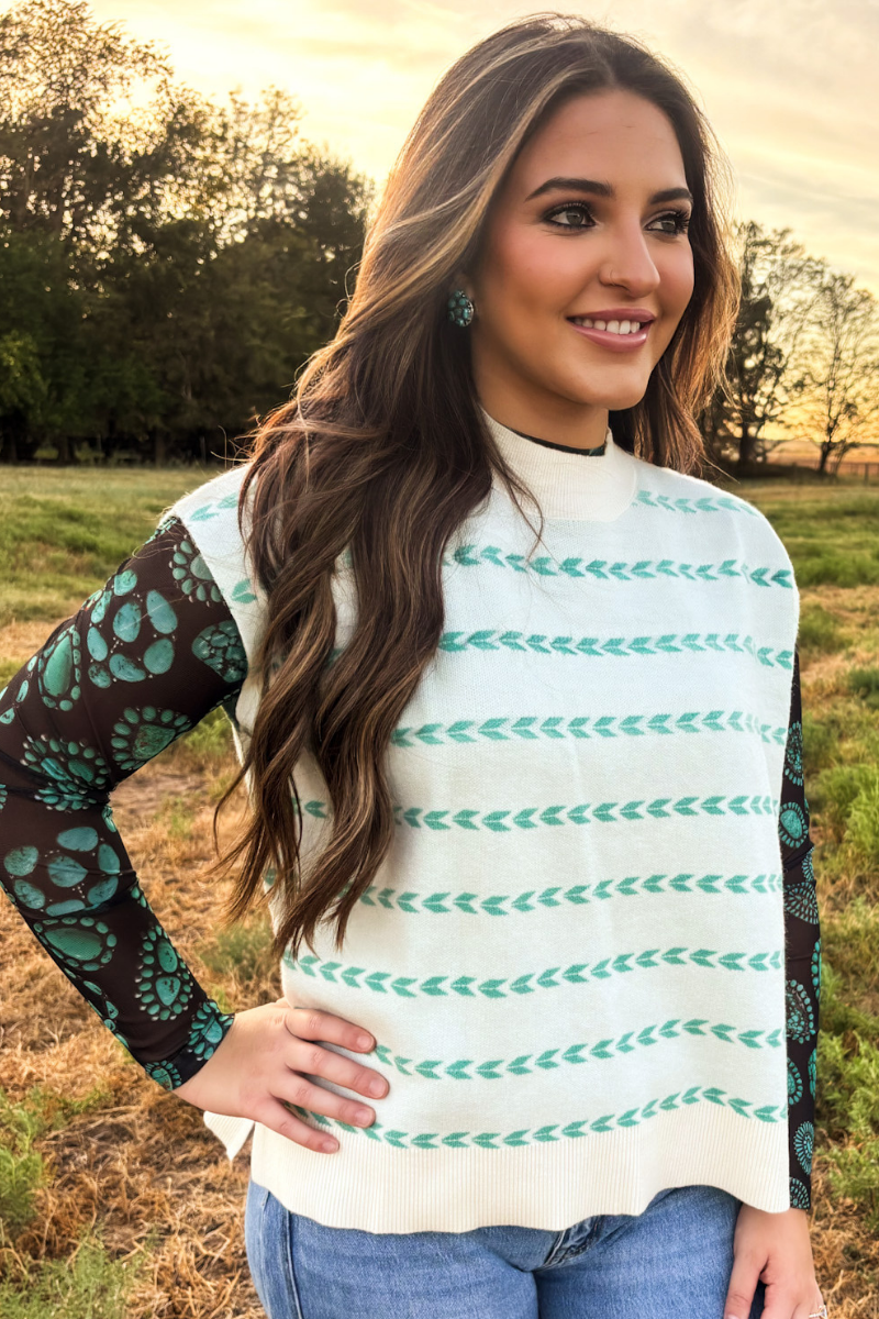 Turquoise Trails Sleeveless Sweater Top