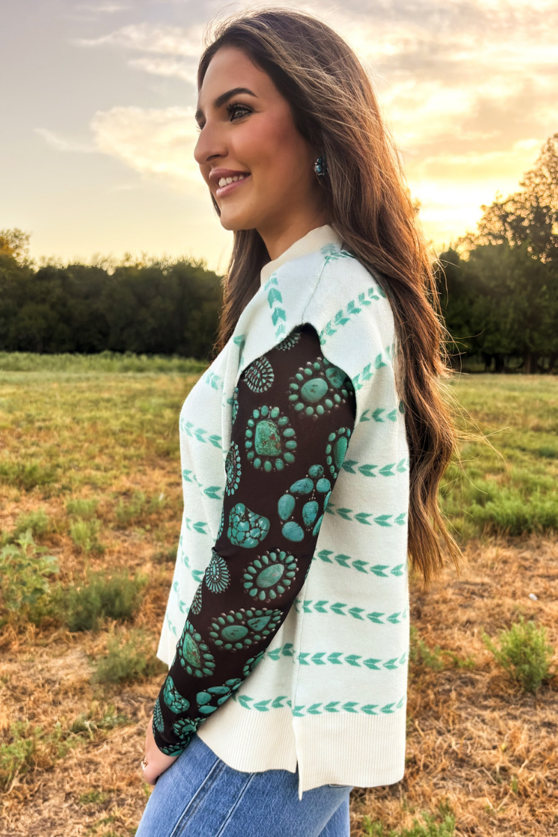 Turquoise Trails Sleeveless Sweater Top