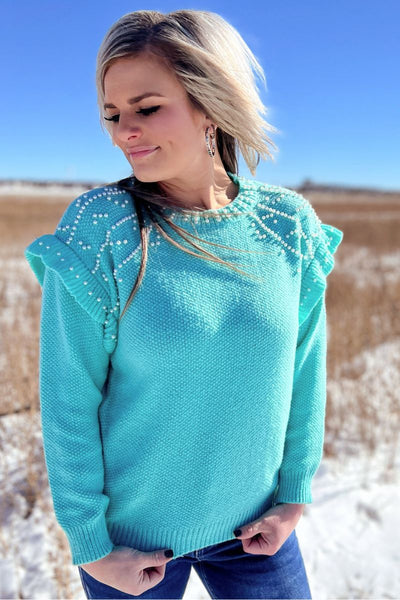 You Are The Pearl Sweater - Turquoise