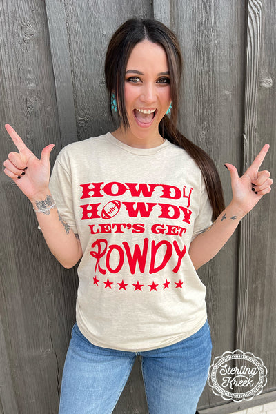 Who's ready for some football!!! This shirt is perfect for the season! We wanted something to really stick out in the stands, so here you go! The red letters really pop off this cream shirt! The unisex fit makes this shirt great for all shapes and sizes!  MSRP:$25+