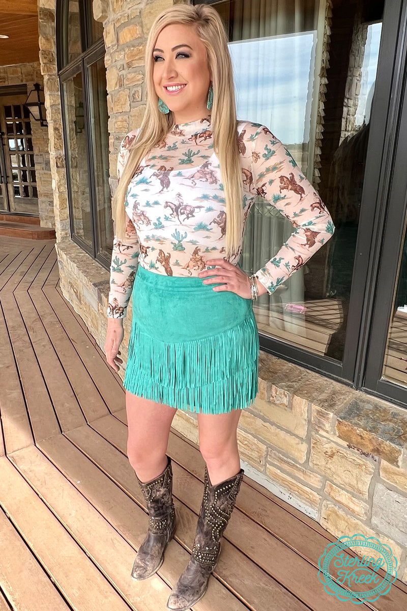FORT WORTH FRINGE SKIRT TURQUOISE – Sterling Kreek